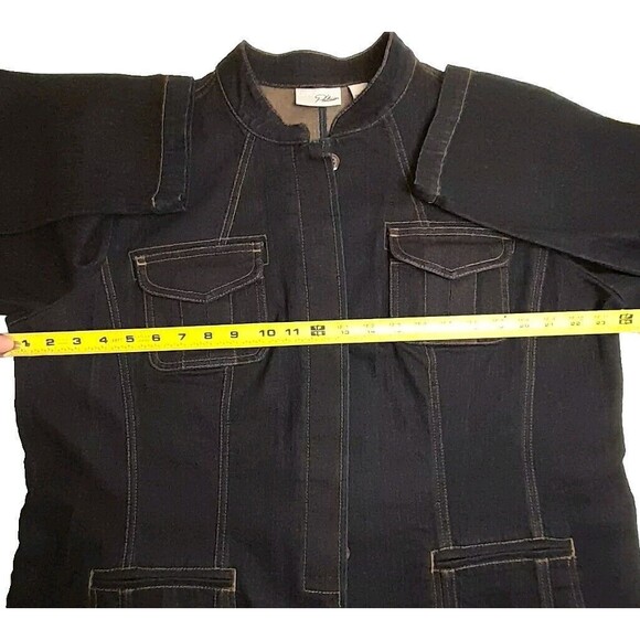Chico’s Platinum Sz L Blue Dark Wash Denim Jacket - Pockets Covered Buttons NWOT - Picture 13 of 16